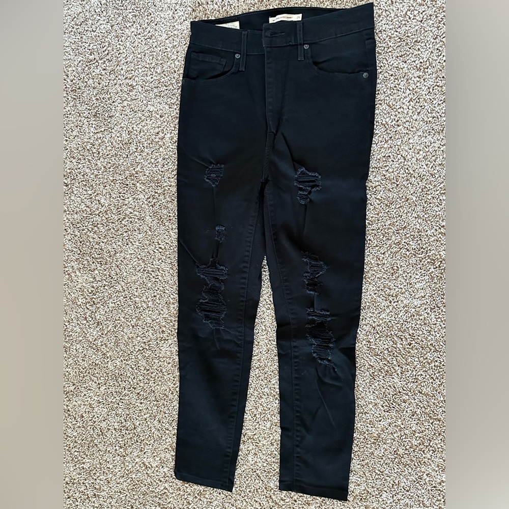 Levi's Mile High Super Skinny Jeans, Distressed Black Denim Sz 29 Short